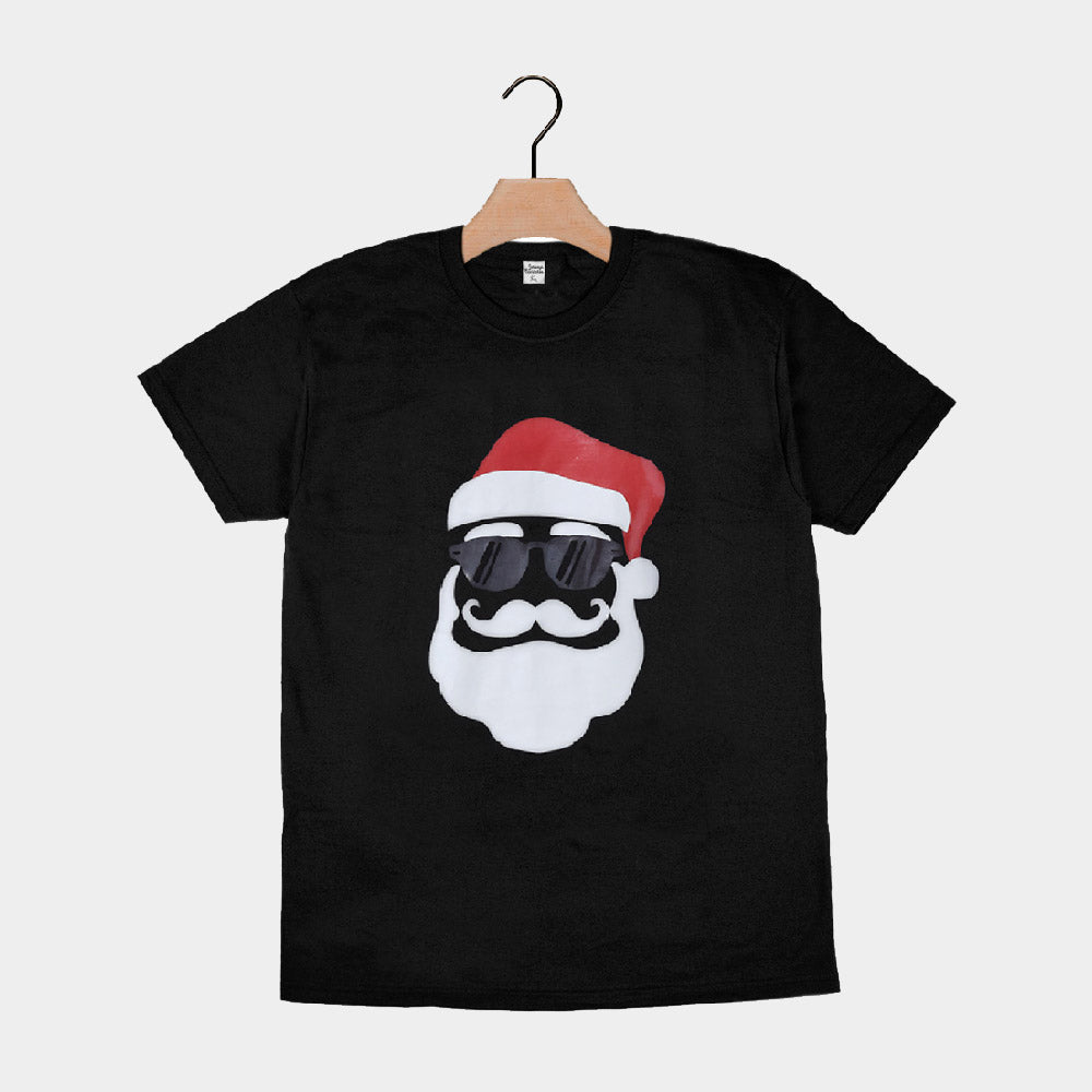 Czarna Koszulka Świąteczna Unisex ze Świętym Mikołajem Hipster