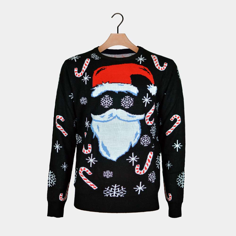 Czarny Rodzinny Sweter Świąteczny ze Świętym Mikołajem