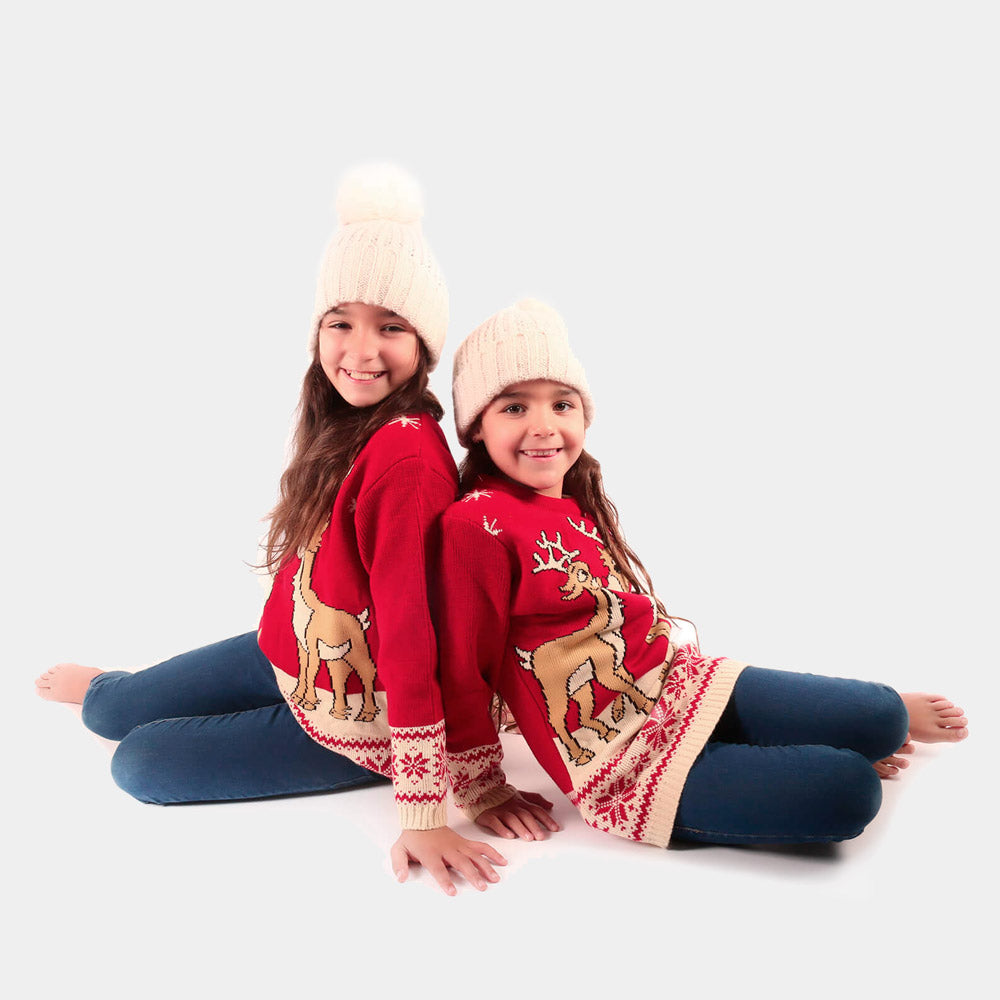 Czerwony Sweter Świątecznyz Mały Renifer dla Dzieci