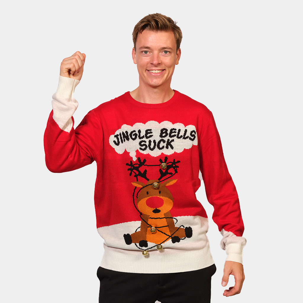 Czerwony Sweter Świąteczny Jingle Bells Sucks 3D meskie