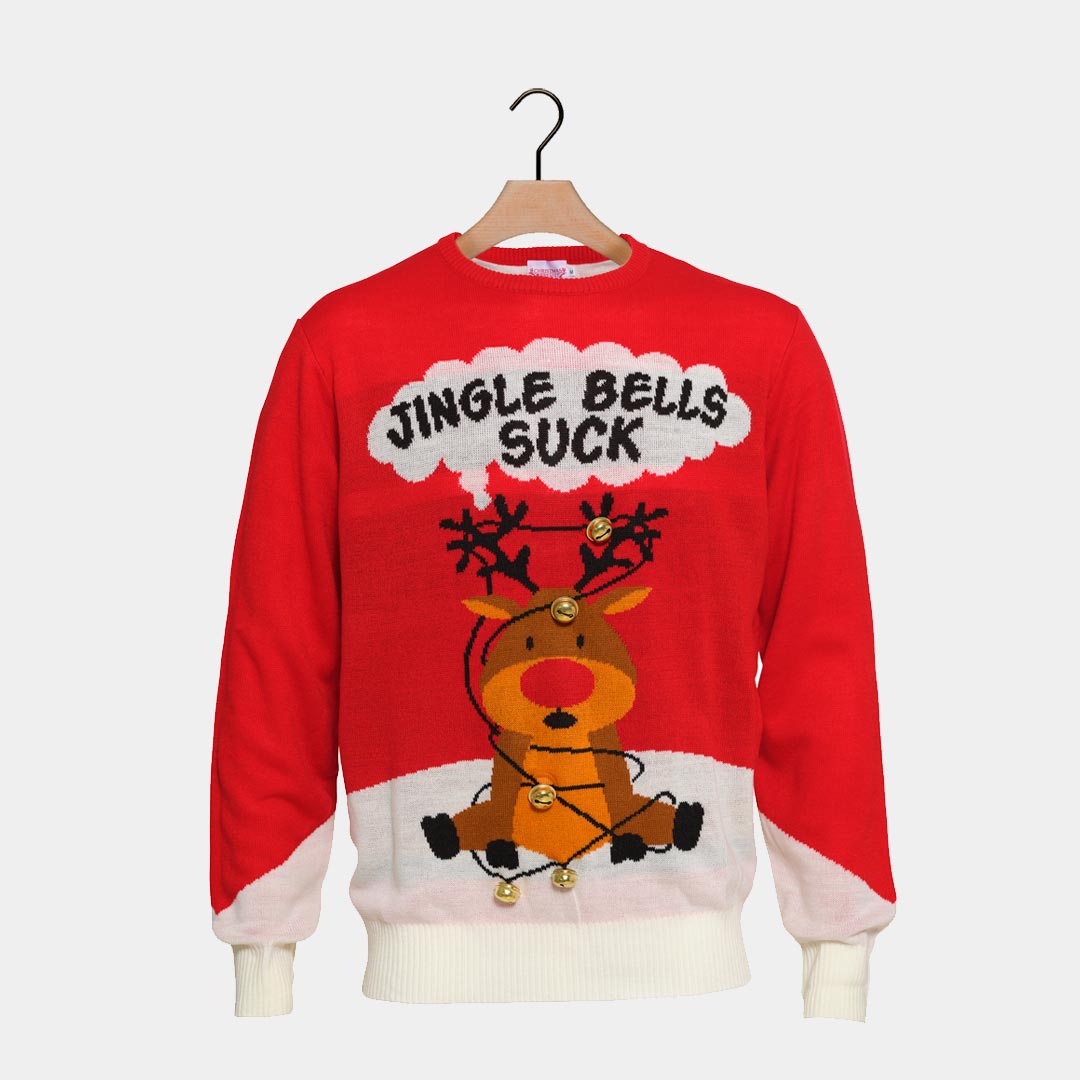 Czerwony Sweter Świąteczny Jingle Bells Sucks 3D