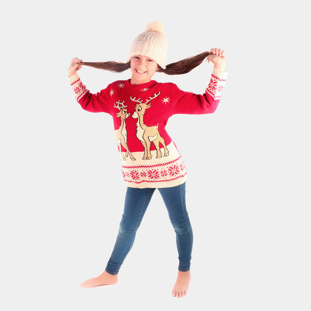 Czerwony Sweter Świąteczny dla Dzieci z Mały Renifer