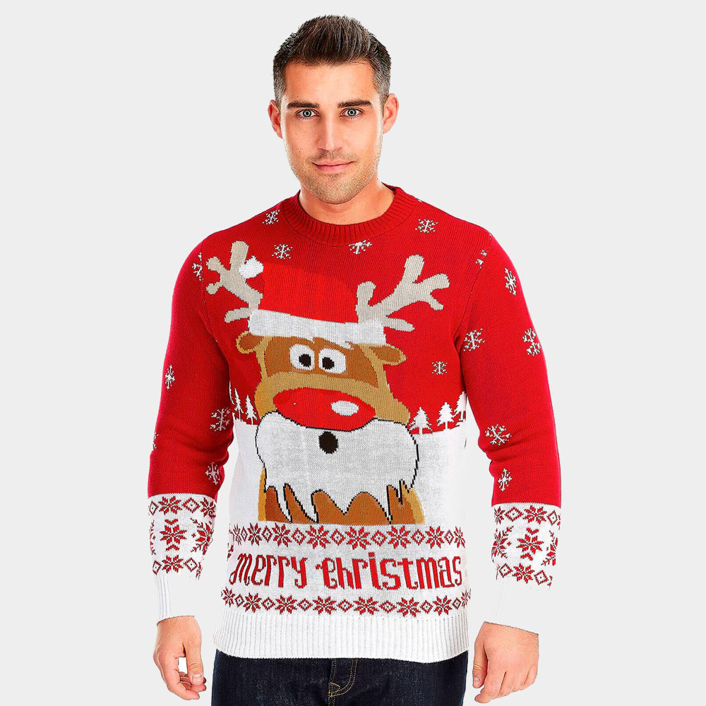Czerwony Sweter Świąteczny z Reniferem meskie