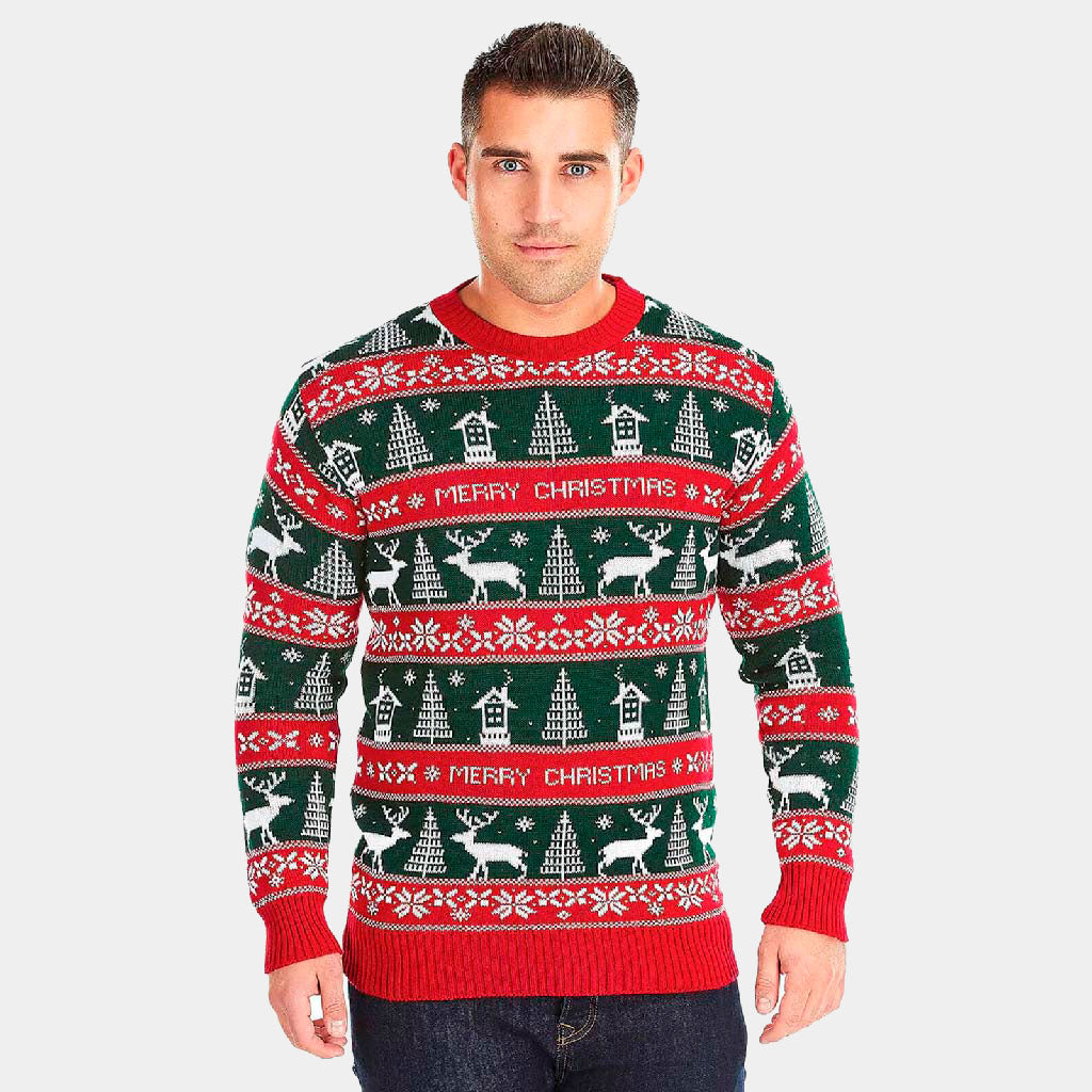 Czerwony i Zielony Sweter Świąteczny Merry Christmas meskie