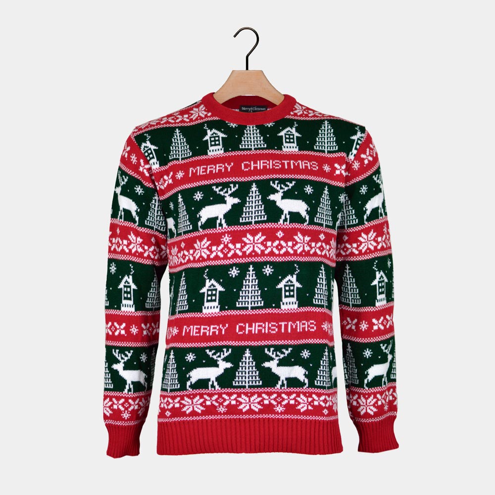 Czerwony i Zielony Sweter Świąteczny Merry Christmas