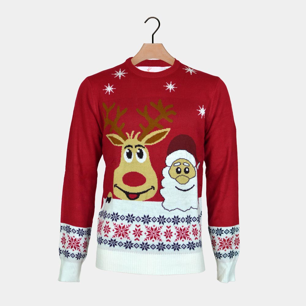 Sweter Świąteczny dla Dzieci ze Uśmiechnięte ŚW Mikołajem i Reniferem