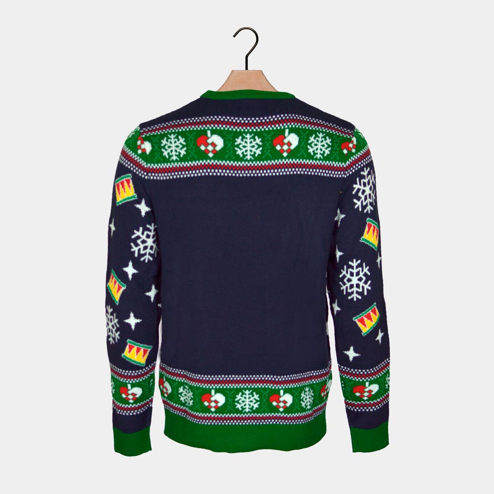 Niebieski Rodzinny Sweter Świąteczny z Lampkami LED z Choinką z powrotem