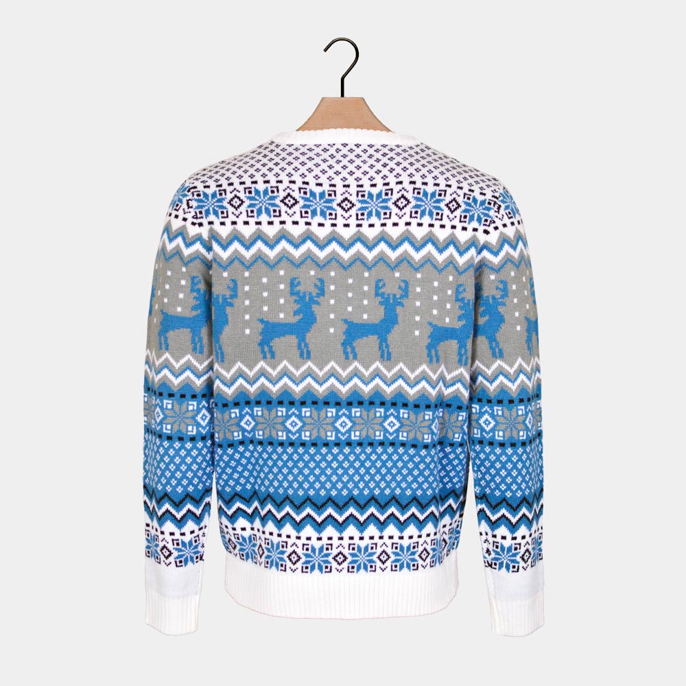 Niebieski Sweter Świąteczny Elegancki z Reniferami Powrotem