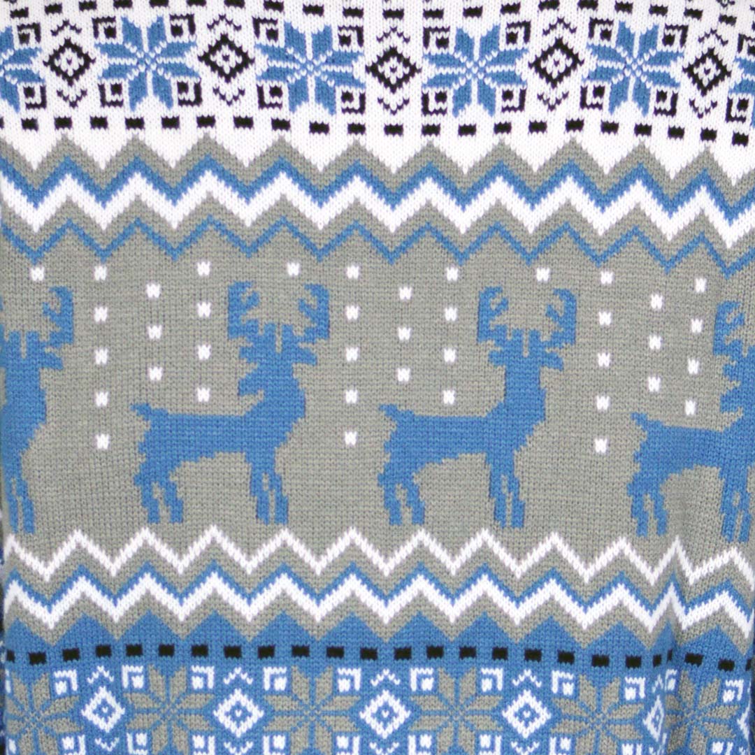 Niebieski Sweter Świąteczny Elegancki z Reniferami Szczegol