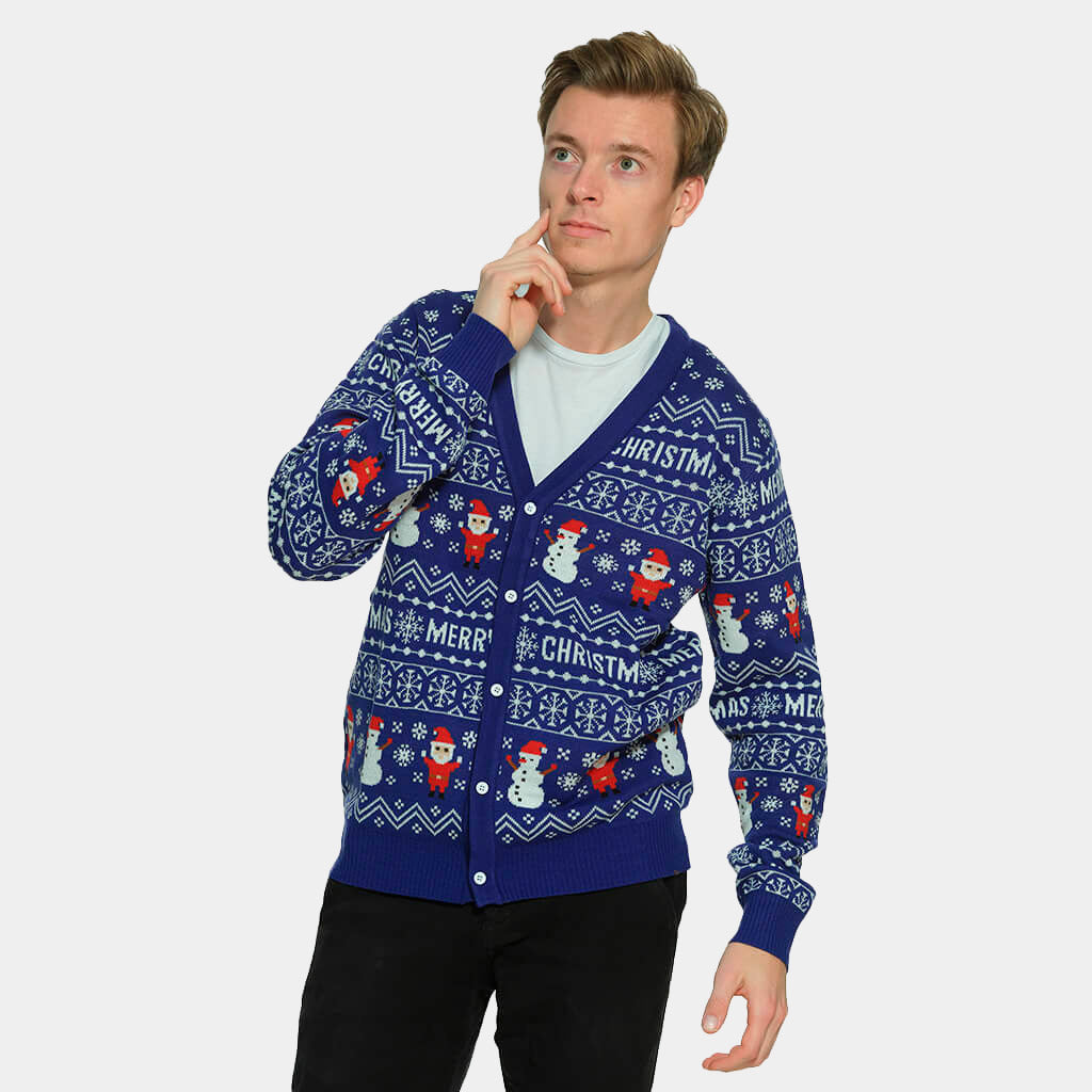 Niebieski Sweter Świąteczny Kardigan Let it Snow meskie