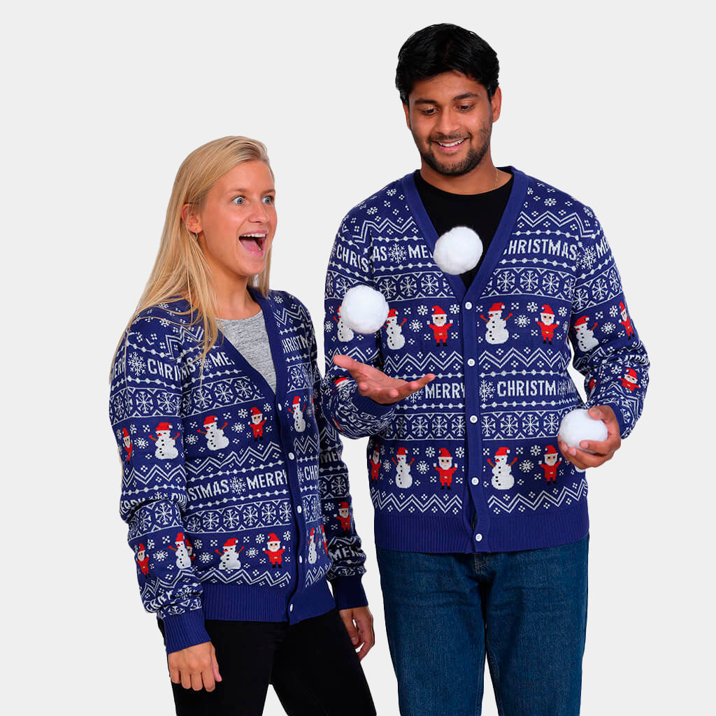 Niebieski Sweter Świąteczny Kardigan Let it Snow partnerow