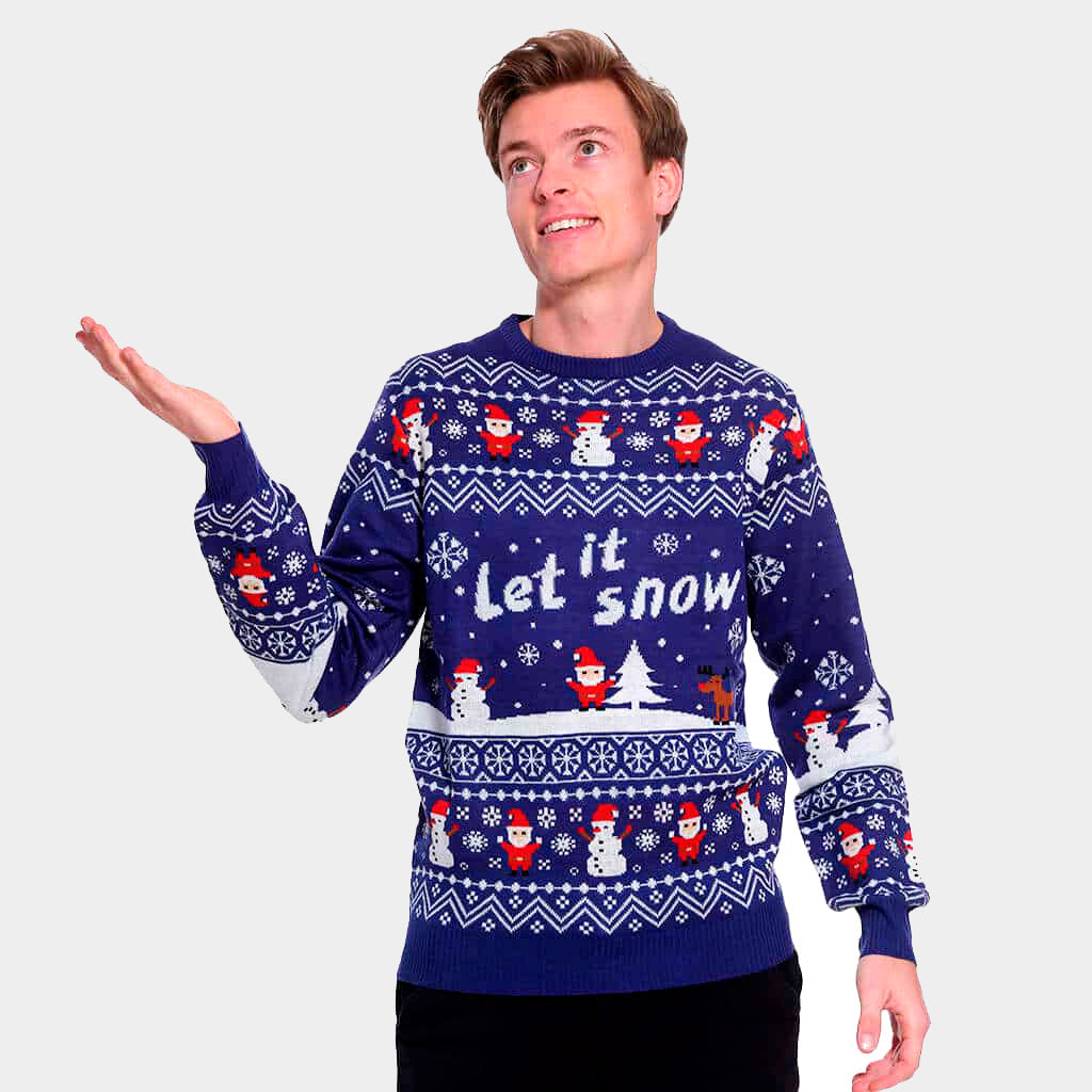 Niebieski Sweter Świąteczny Let it Snow Meskie