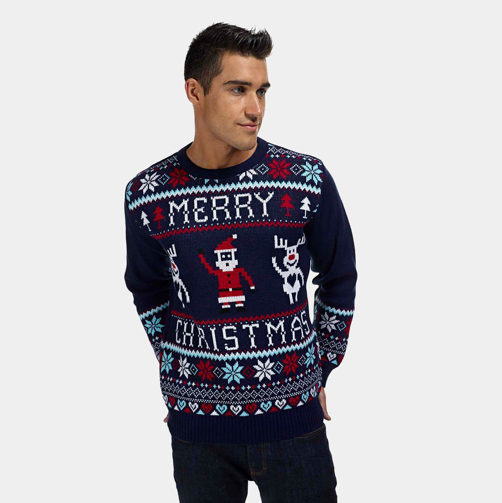 Niebieski Sweter Świąteczny Merry Christmas Meskie