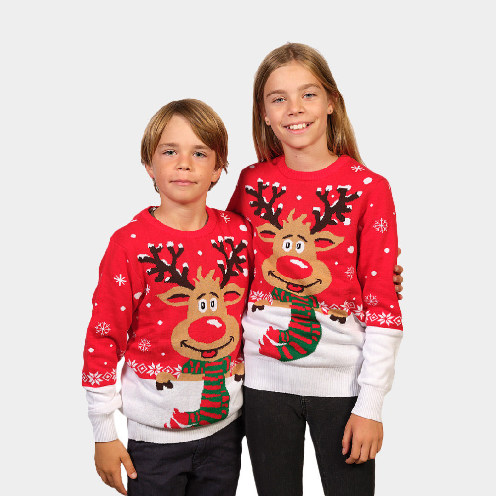 Rodzinny Sweter Świąteczny z Bawełny Organicznej z Reniferem z Szalikiem