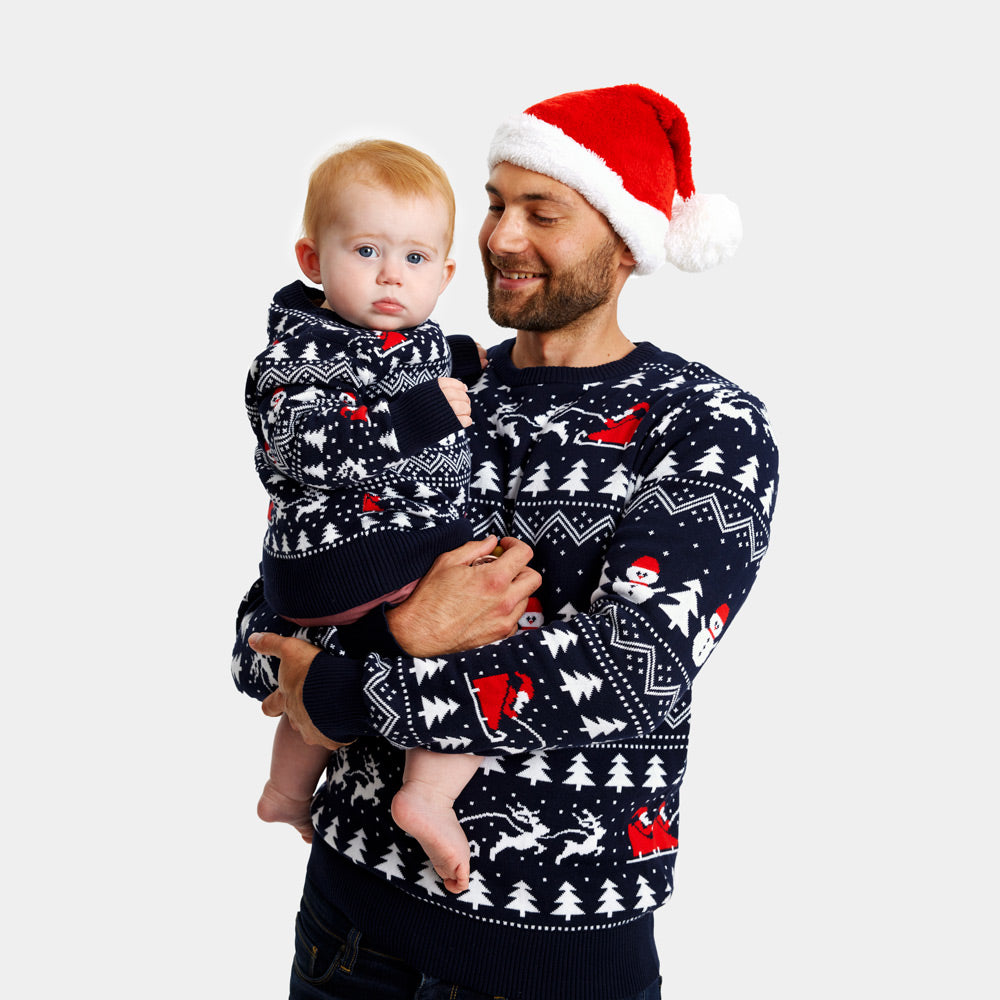 Rodzinny Sweter Świąteczny z Bawełny Organicznej z Choinkami, Bałwankiem i Świętym Mikołajem