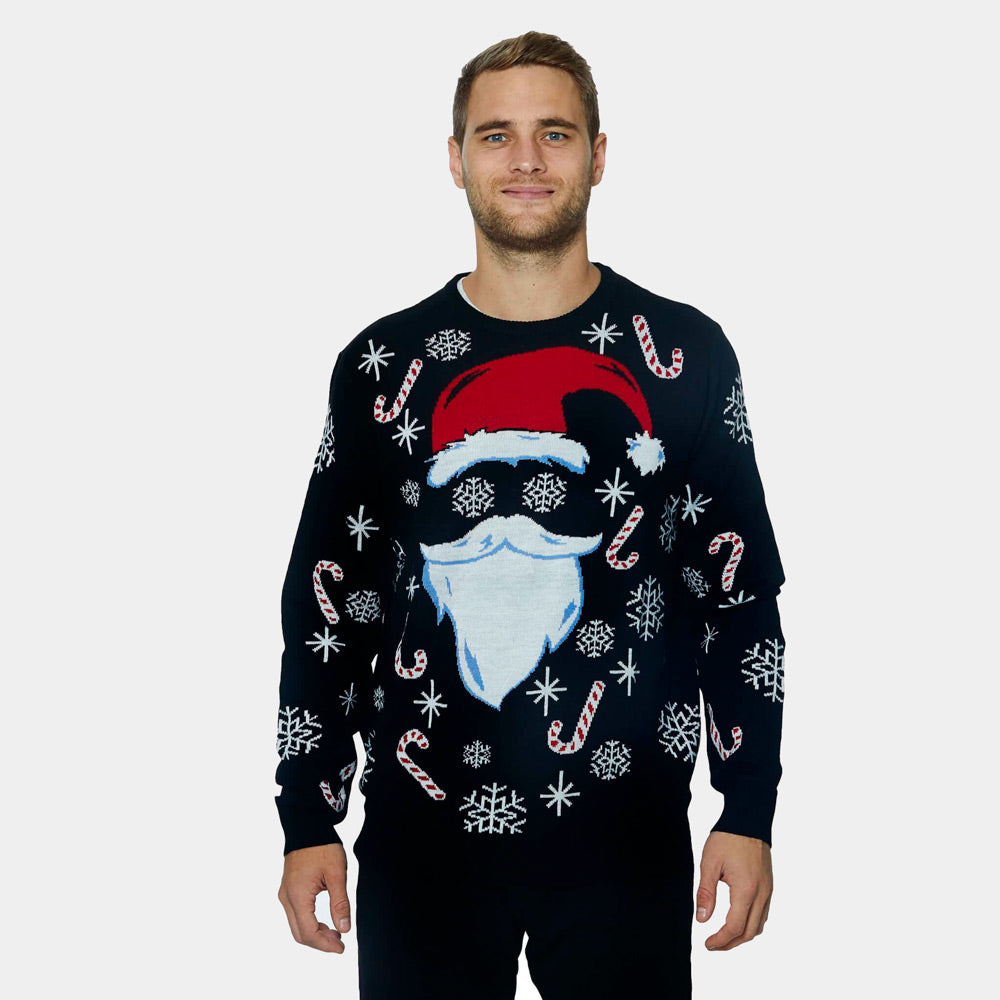 Czarny Rodzinny Sweter Świąteczny ze Świętym Mikołajem meskie