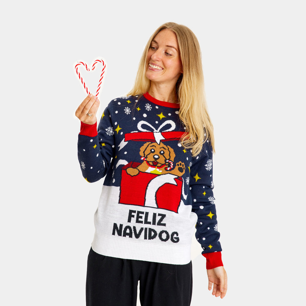Rodzinny Sweter Świąteczny Feliz Navidog Damskie