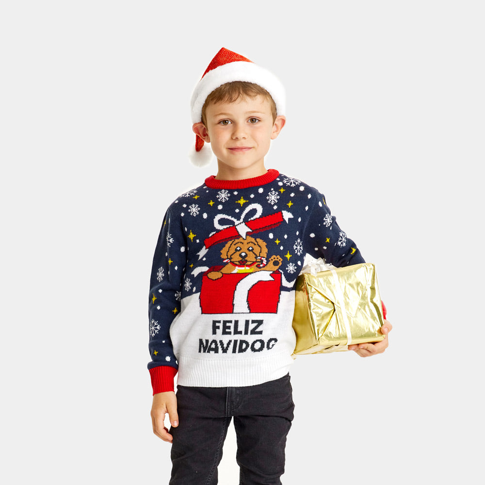 Rodzinny Sweter Świąteczny Feliz Navidog Dzieci