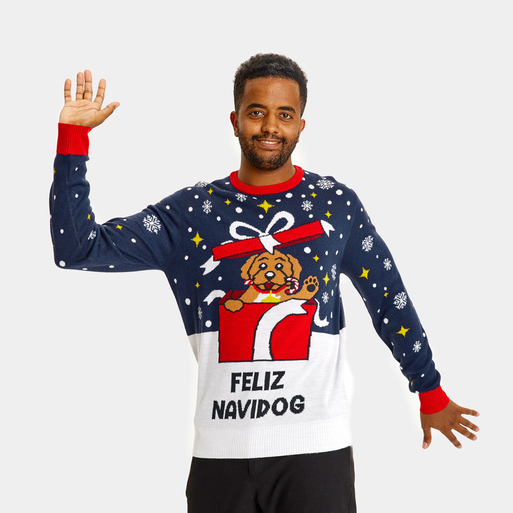 Rodzinny Sweter Świąteczny Feliz Navidog Meskie