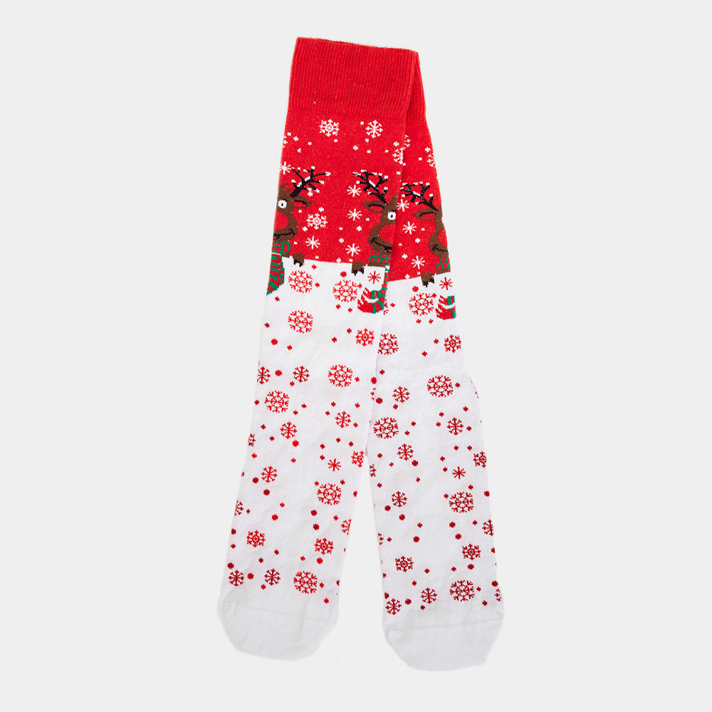 Czerwone Skarpetki Świąteczne Unisex z Reniferem z Szalikiem