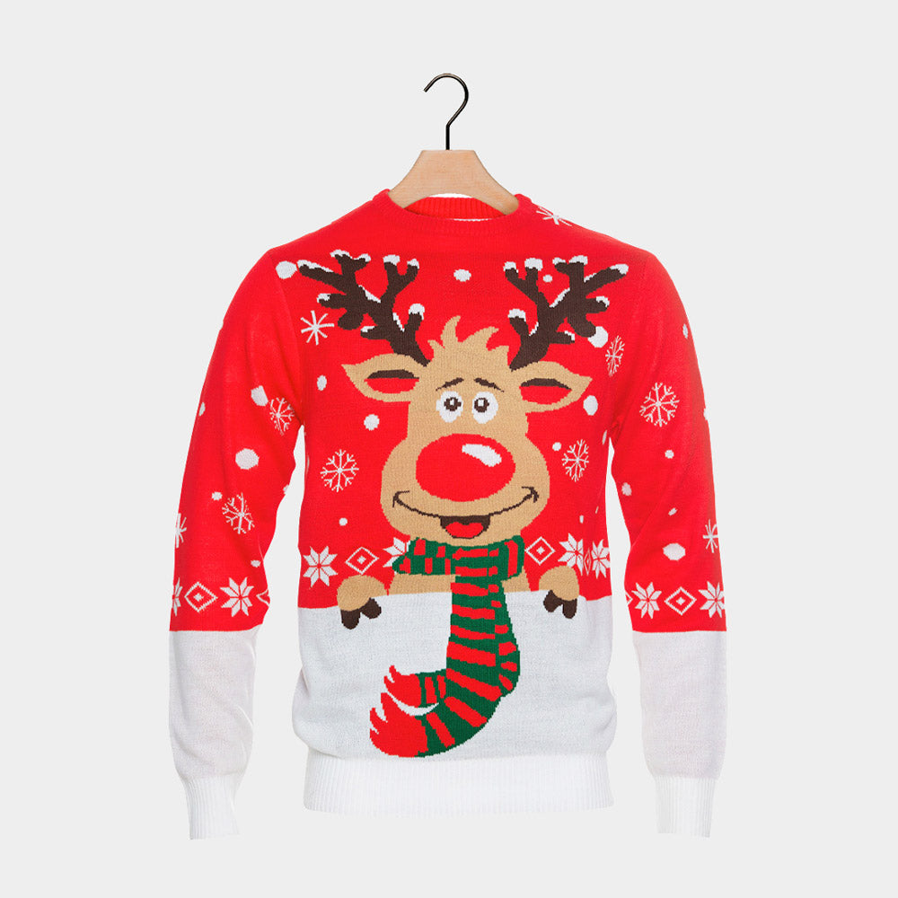 Sweter Świąteczny z Bawełny Organicznej dla Dzieci z Reniferem z Szalikiem