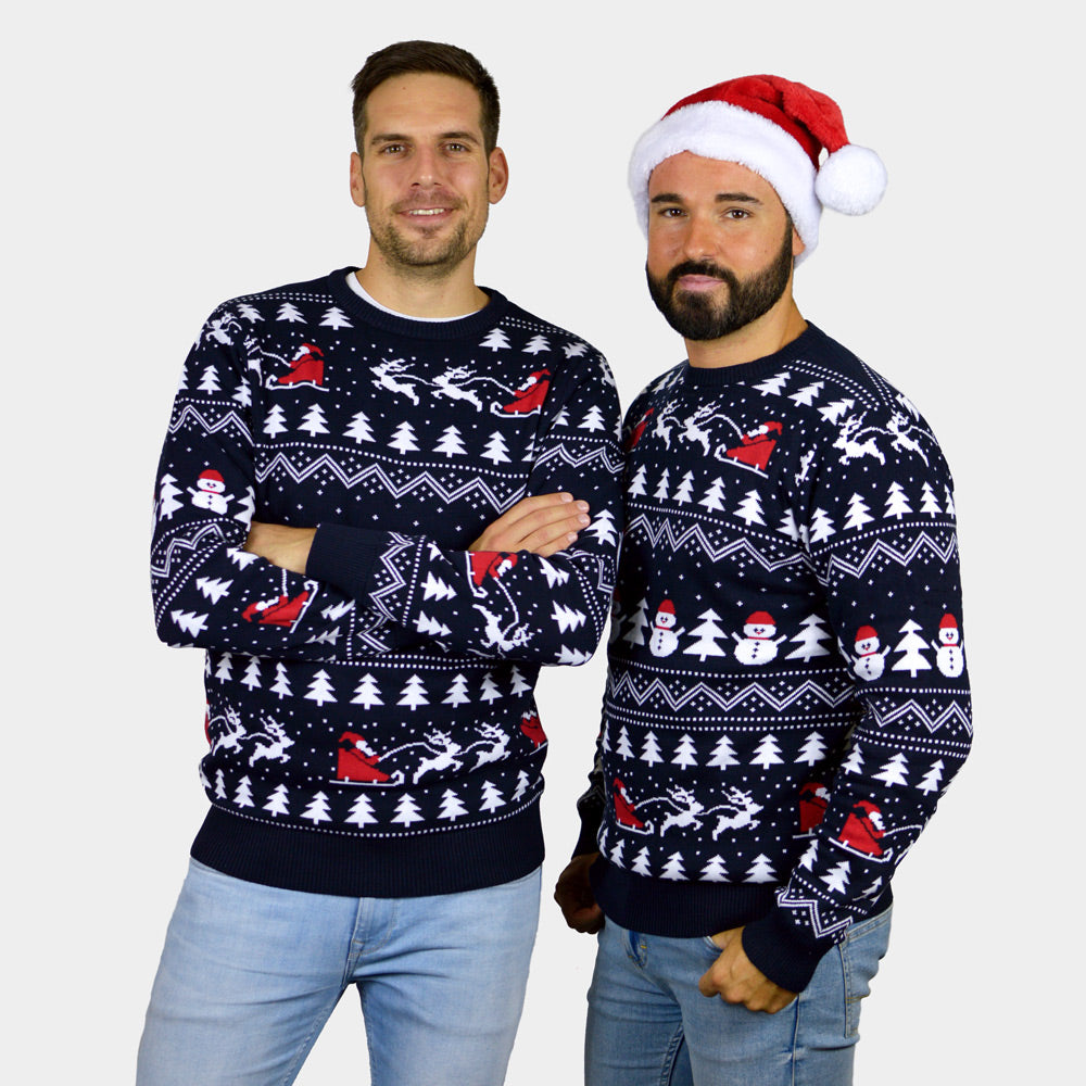 Meskie Sweter Świąteczny Bawełny Organicznej Choinkami Bałwankiem ŚW Mikołaj
