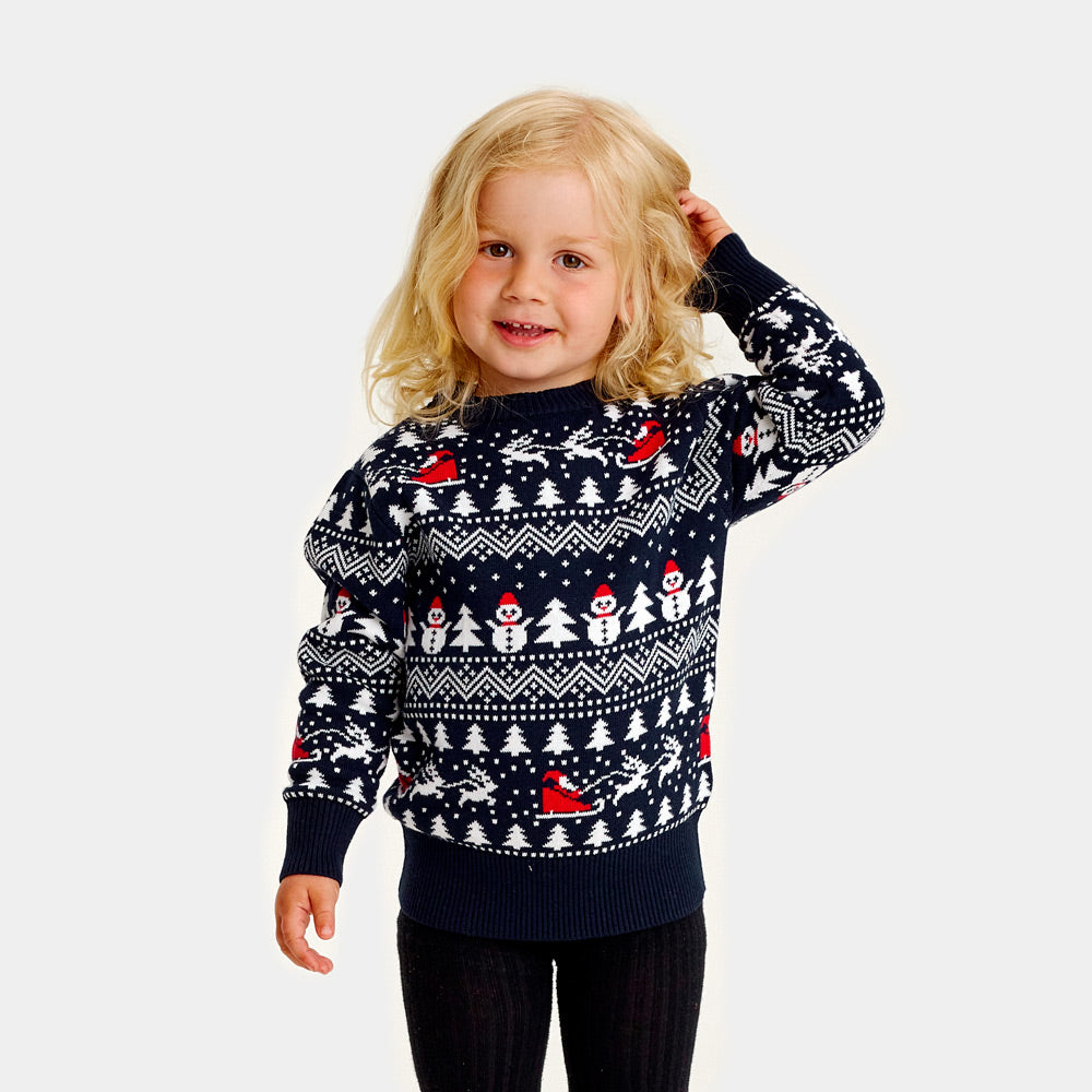 Sweter Świąteczny dla Dzieci dziewczat z Bawełny Organicznej z Choinkami, Bałwankiem i ŚW Mikołaj
