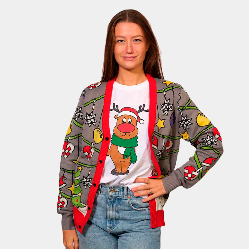 Sweter Świąteczny Kardigan Choinką i Bałwankiem damskie