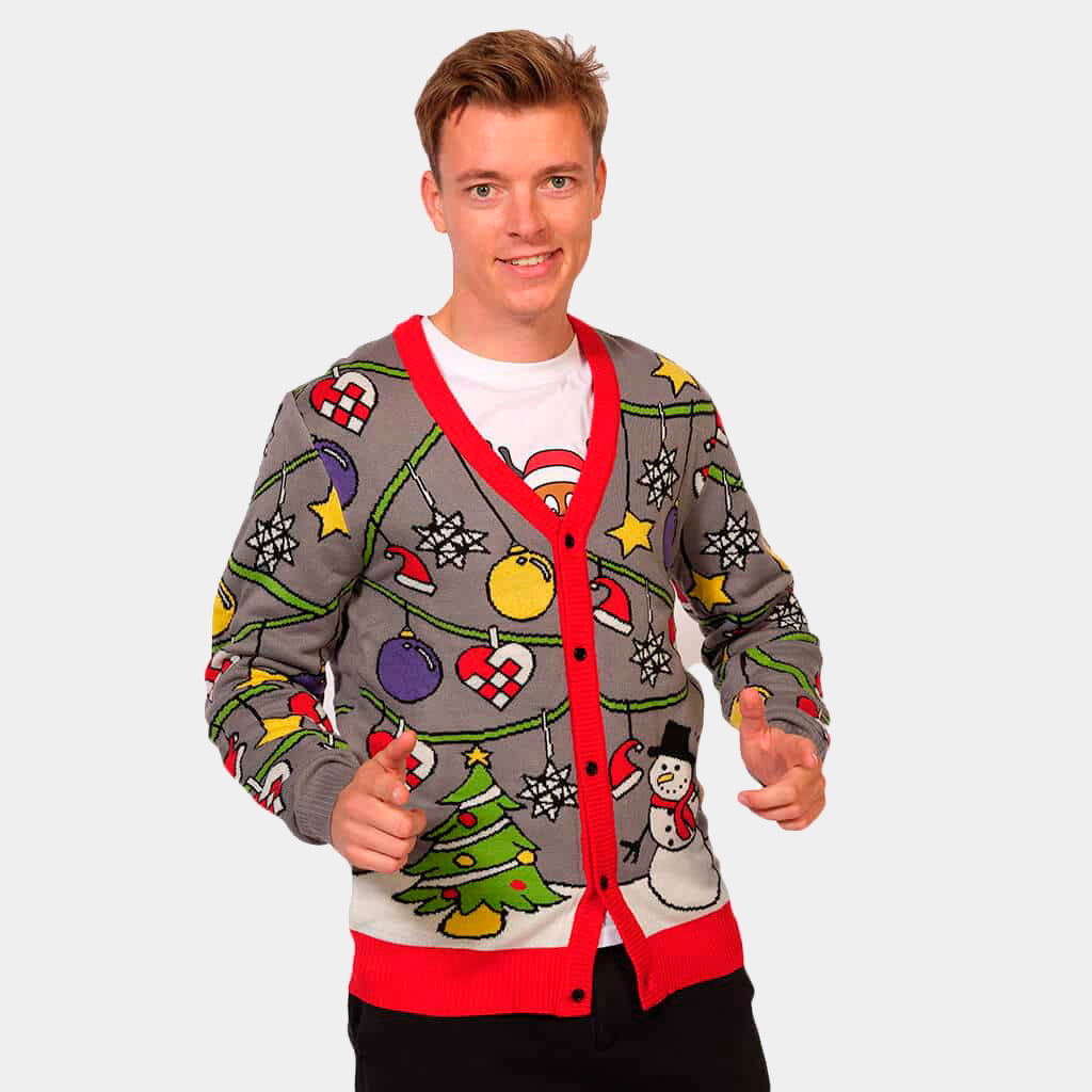 Sweter Świąteczny Kardigan Choinką i Bałwankiem meskie