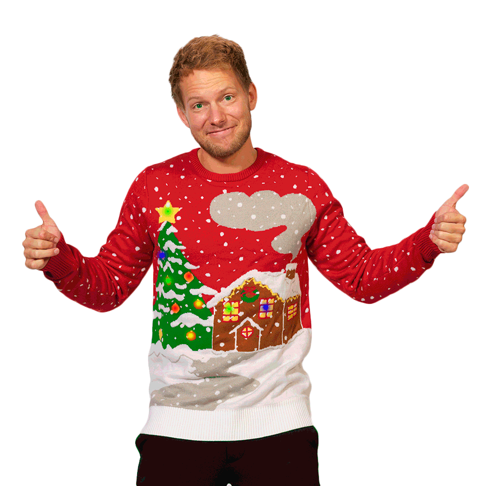 Sweter Świąteczny z Lampkami LED Dom i Choinką Meskie