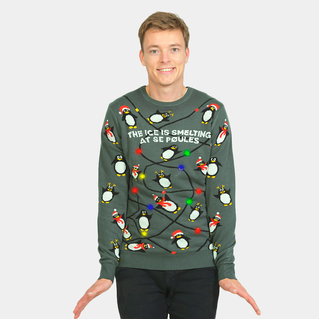 Sweter Świąteczny z Lampkami LED z Pingwinami meskie