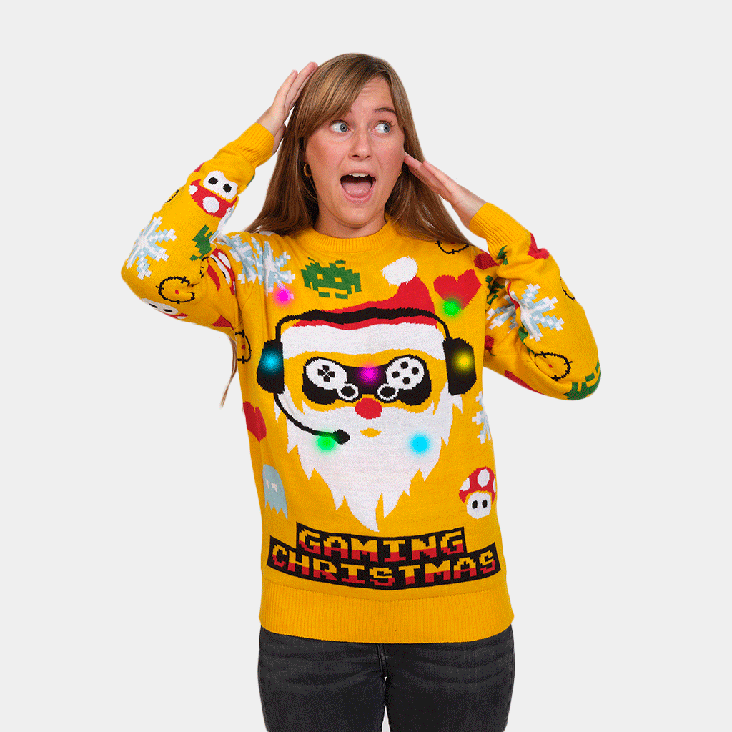 Sweter Świąteczny z Lampkami LED z Świętym Mikołajem Gamer damskie