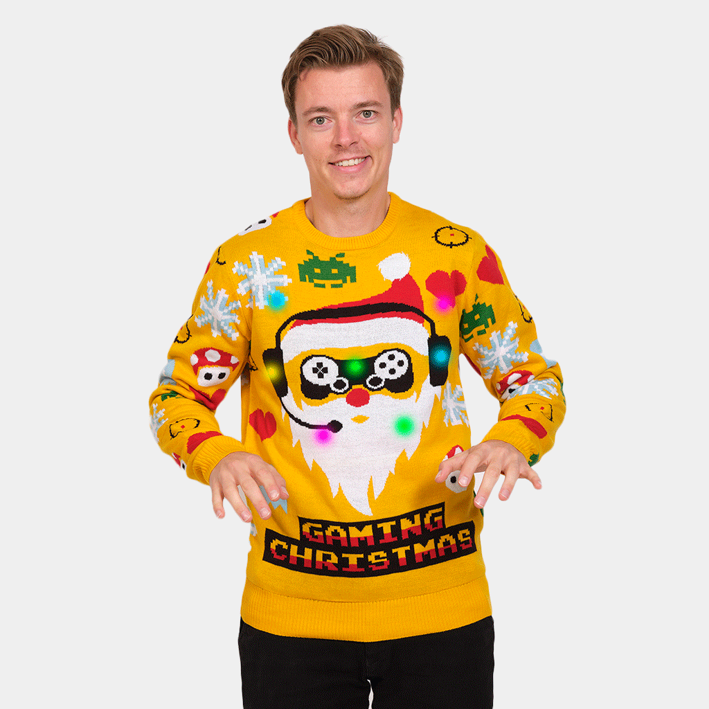 Sweter Świąteczny z Lampkami LED z Świętym Mikołajem Gamer meskie