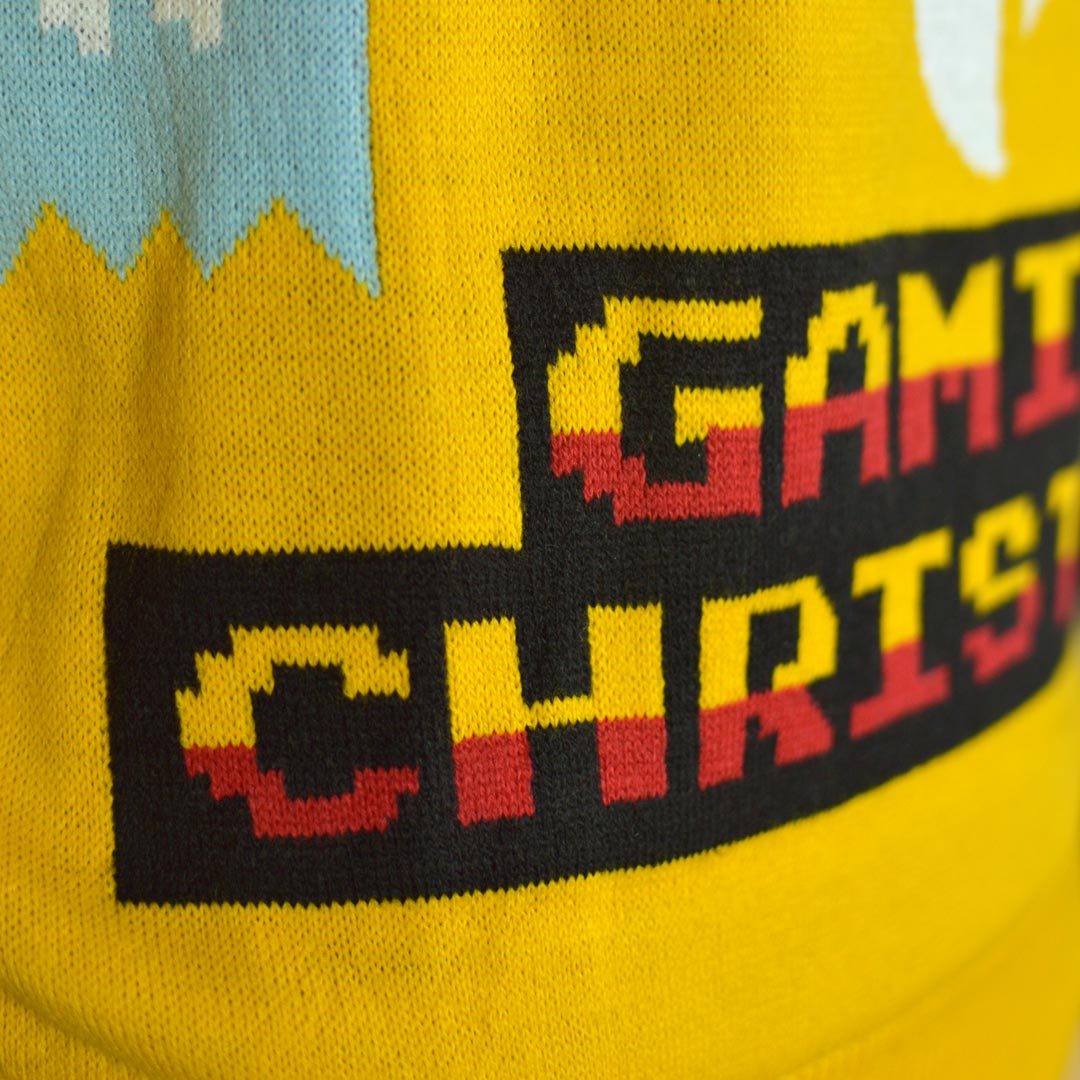 Sweter Świąteczny z Lampkami LED z Świętym Mikołajem Gamer Szczegół śnieg