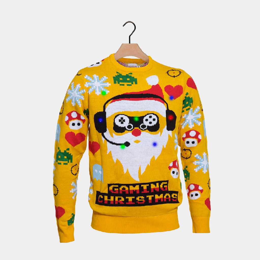 Sweter Świąteczny z Lampkami LED z Świętym Mikołajem Gamer