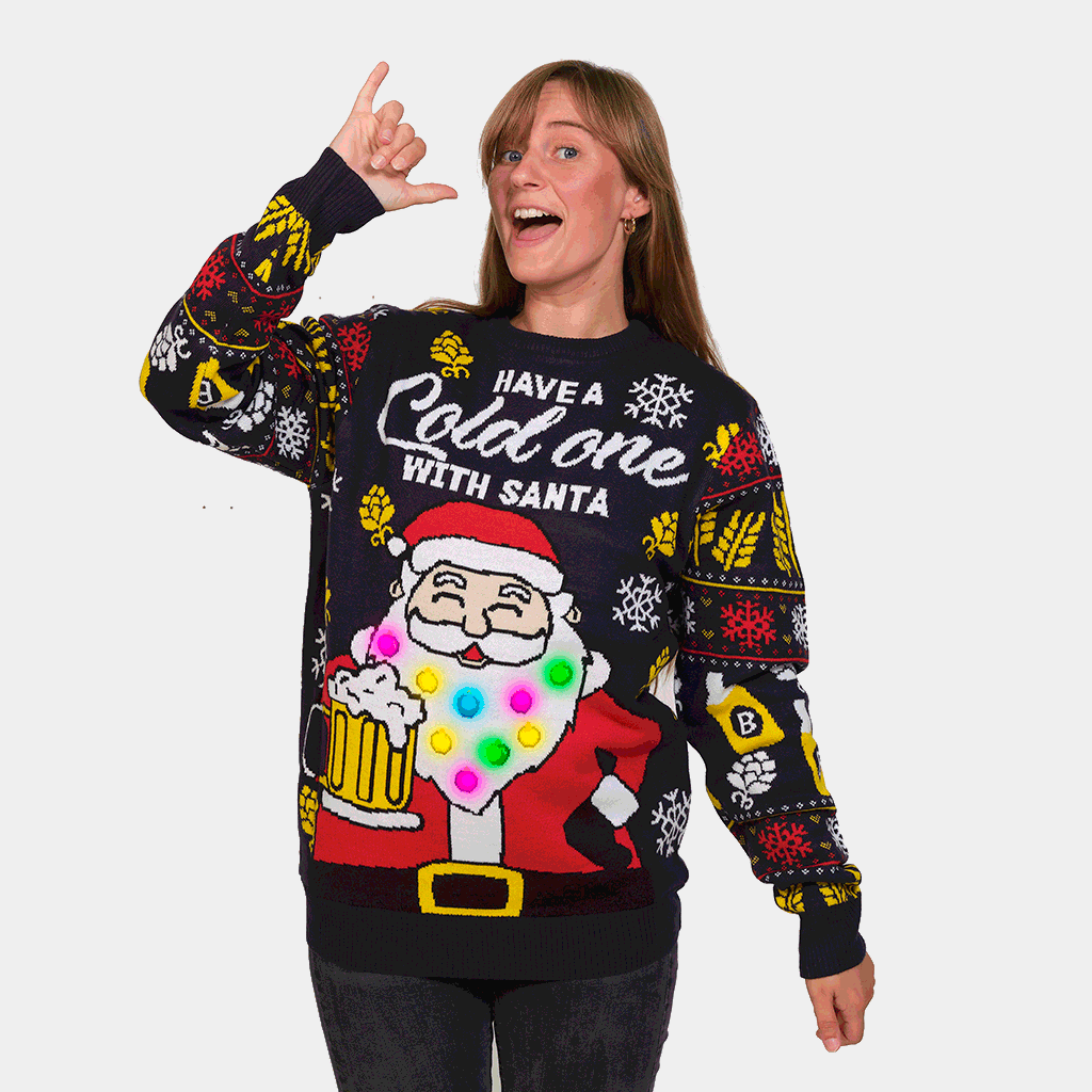 Sweter Świąteczny z Lampkami LED ze Świętym Mikołajem z Piwo damskie