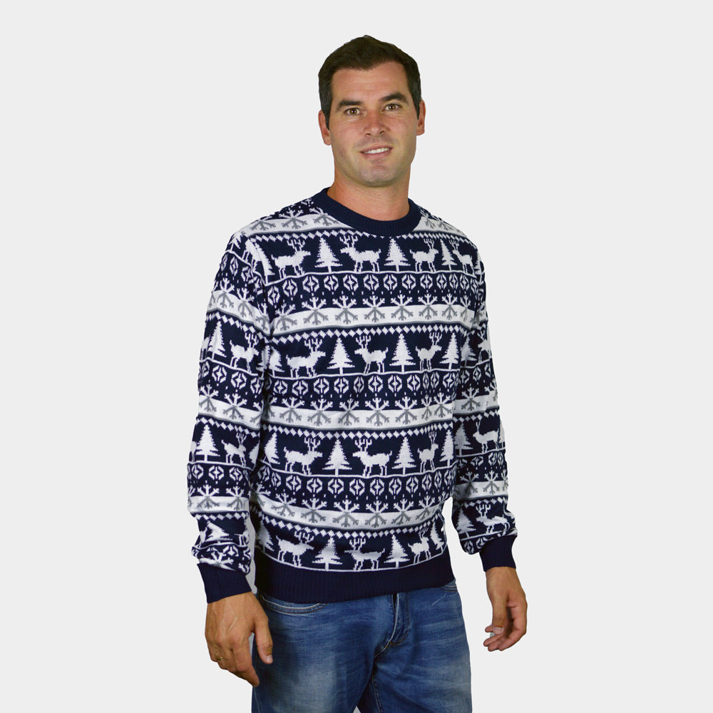 Sweter Świąteczny w Paski z Reniferami i Choinkami Meskie