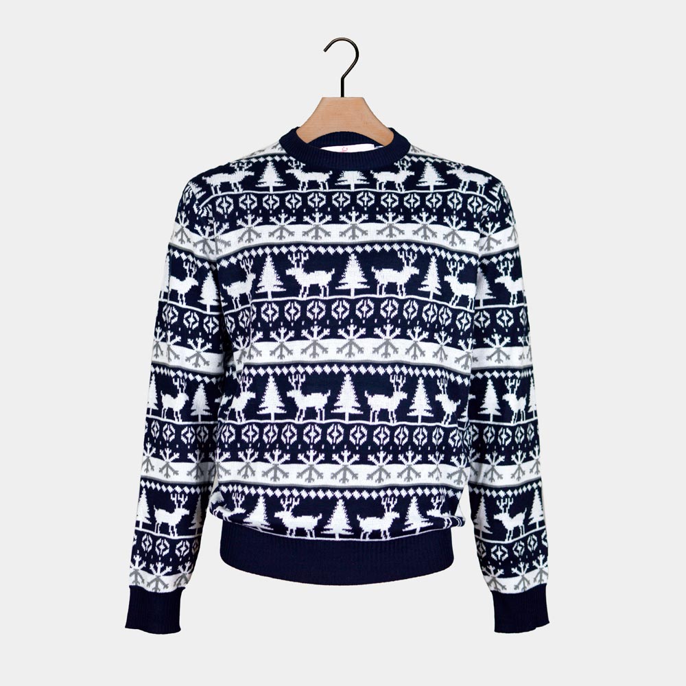 Sweter Świąteczny w Paski z Reniferami i Choinkami