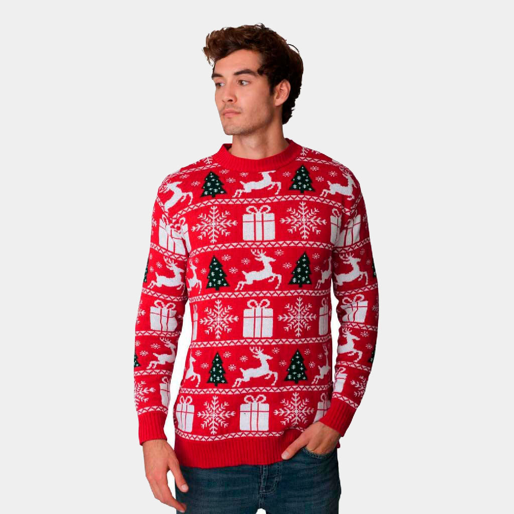 Sweter Świąteczny z Reniferami, Choinkami i Prezentami meskie