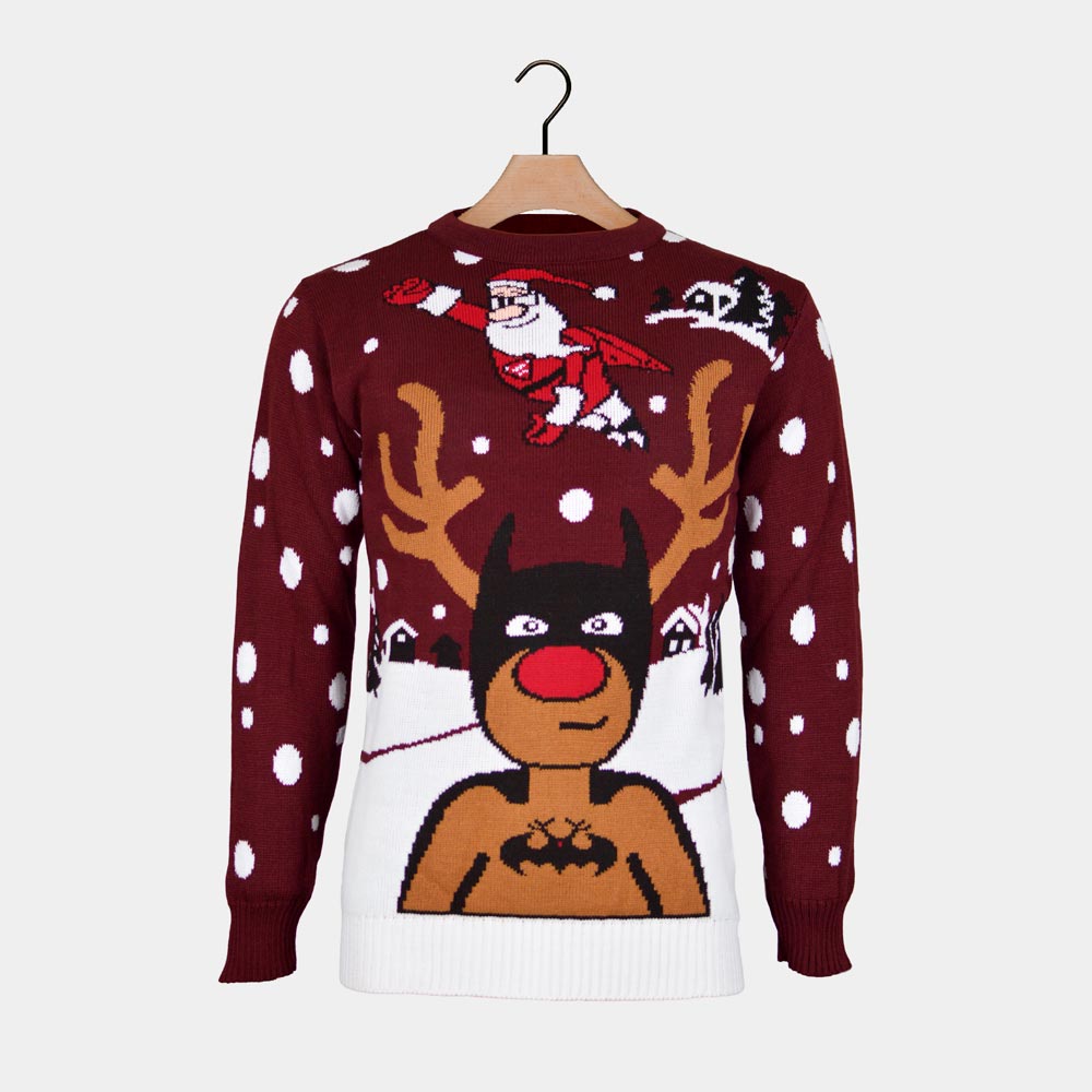 Sweter Świąteczny z Reniferem Batman i Świętym Mikołajem Superman