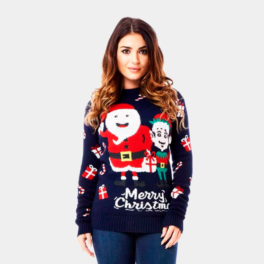 Sweter Świąteczny ze Świętym Mikołajem i Elf damskie
