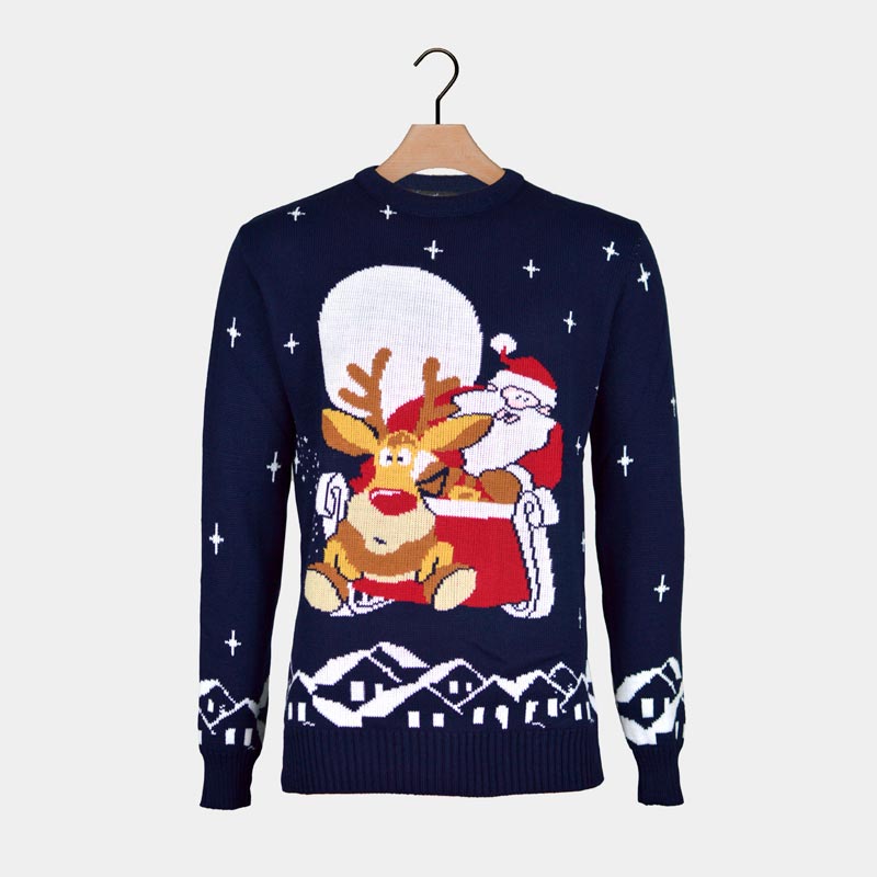 Sweter Świąteczny ze Świętym Mikołajem i Reniferem z Saniami