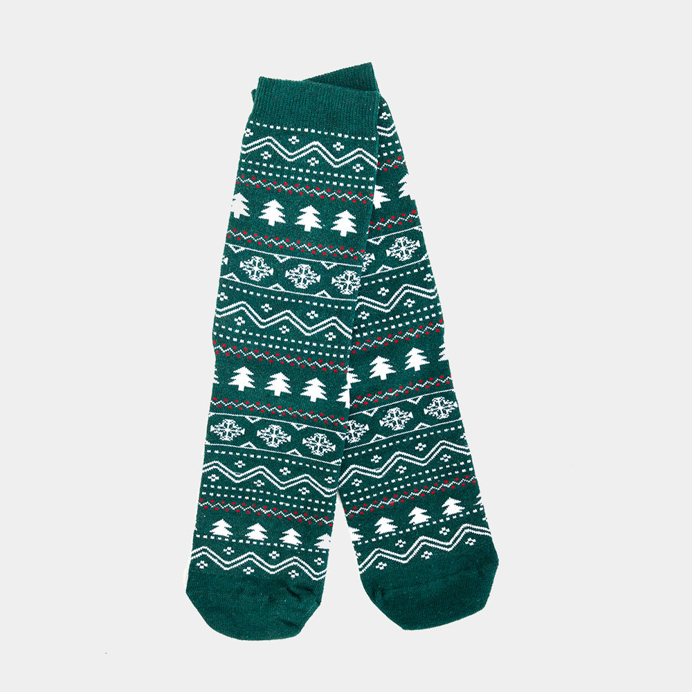 Zielone Skarpety Świąteczne Unisex z Choinkami i Śniegiem