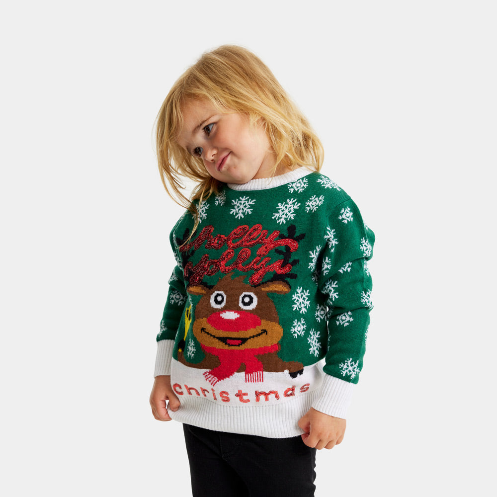 Zielony Sweter Świąteczny dla Dzieci Holly Jolly Cekiny dziewczat