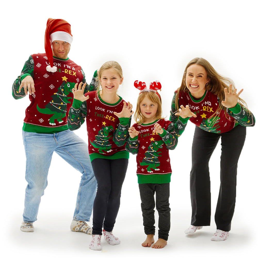 Rodzinny Sweter Świąteczny z Lampkami LED Christmas Tree-Rex