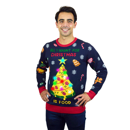 Sweter Świąteczny z Lampkami LED Christmas Food mężczyzna