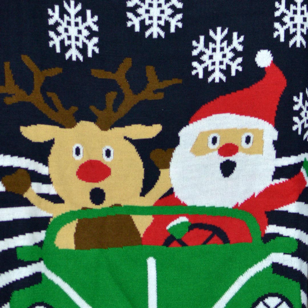 Rodzinny Sweter Świąteczny ze ŚW Mikołajem i Reniferem w Samochodzie
