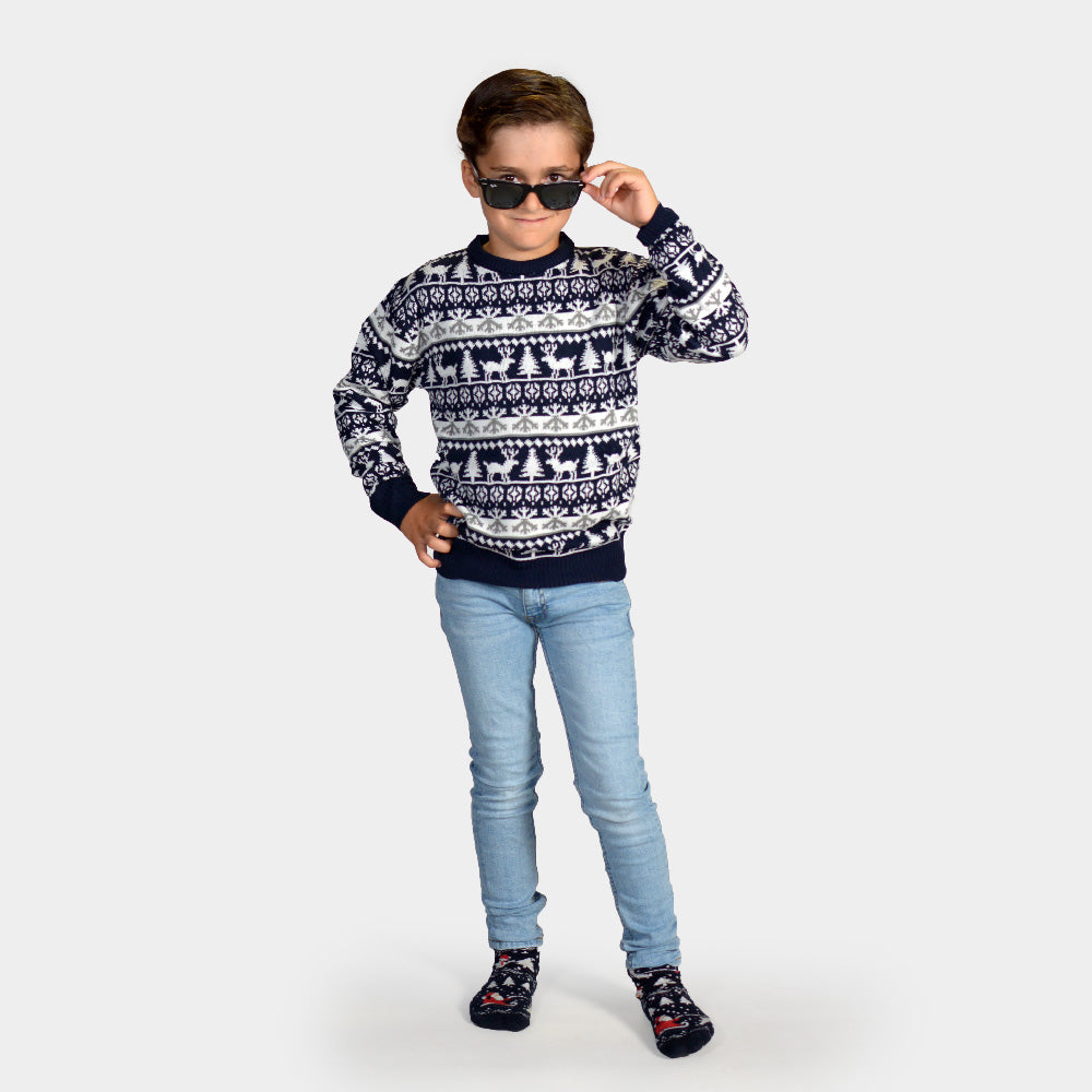 Sweter Świąteczny dla Dzieci w Paski z Reniferami i Choinkami