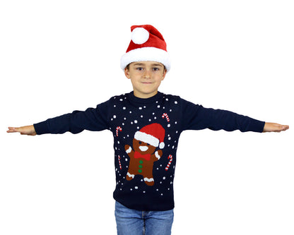 Niebieski Sweter Świąteczny z Piernikowym Ludzikiem dla Dzieci 
