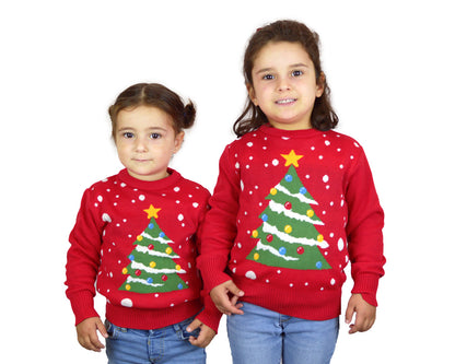Czerwony dla Dzieci Sweter Świąteczny z Choinką